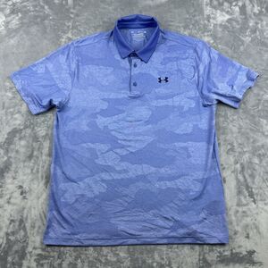Under Armour Shirt Mens Size XL Blue Camo Playoff Polo Stretch Golf Short Sleeve
